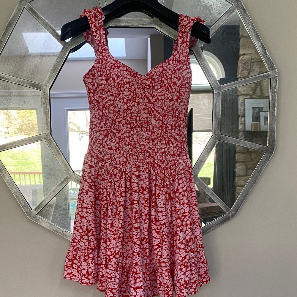 Urban Outfitters Pink and Red Floral Smocked Top